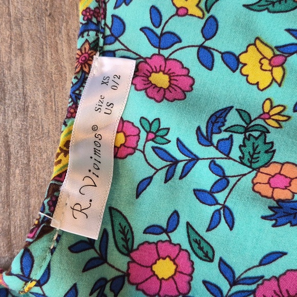 XXS/XS R. Vivimos Turquoise Floral Long Sleeve Tassel Detail Midi/Maxi Dress - Picture 7 of 9